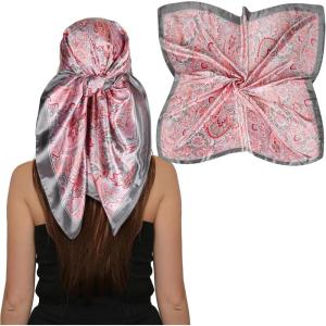 imageEXTREE Head Scarf for Women Like Silk Scarf Hair Scarf Printed Square Scarf Bandanas for Women 35 InchesCashew Pink