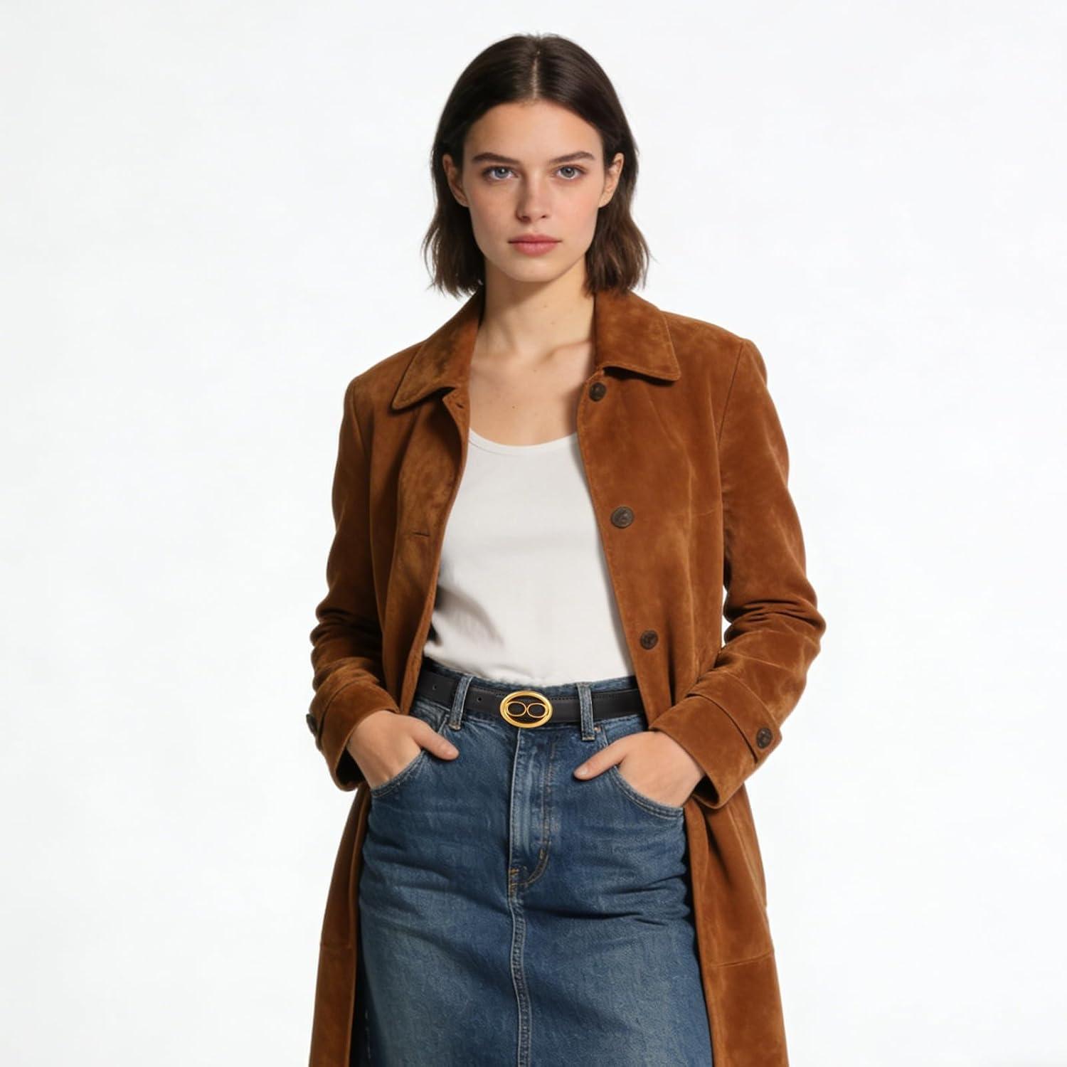 imageEXTREE Gold Buckle Belts for Women Fashion Waist Band Elegant Ladies Belt Gift for WomenIdeal for Dresses JeansBlack Gold Vintage Round Buckle Belt