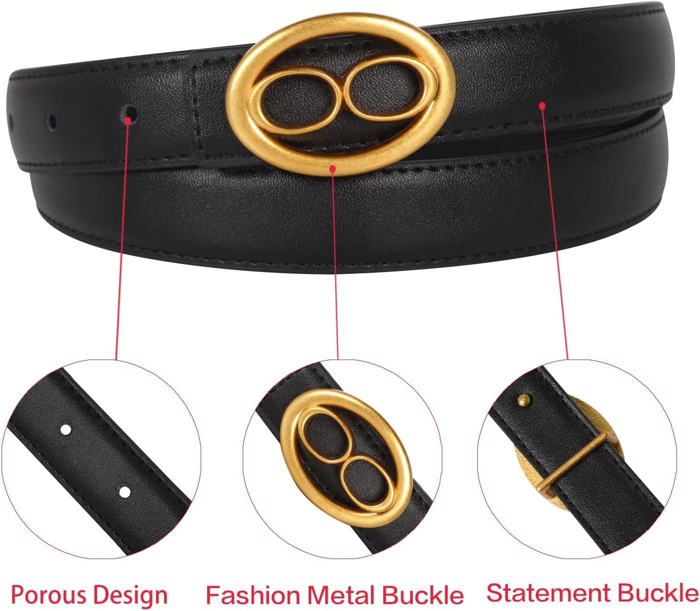 imageEXTREE Gold Buckle Belts for Women Fashion Waist Band Elegant Ladies Belt Gift for WomenIdeal for Dresses JeansBlack Gold Vintage Round Buckle Belt