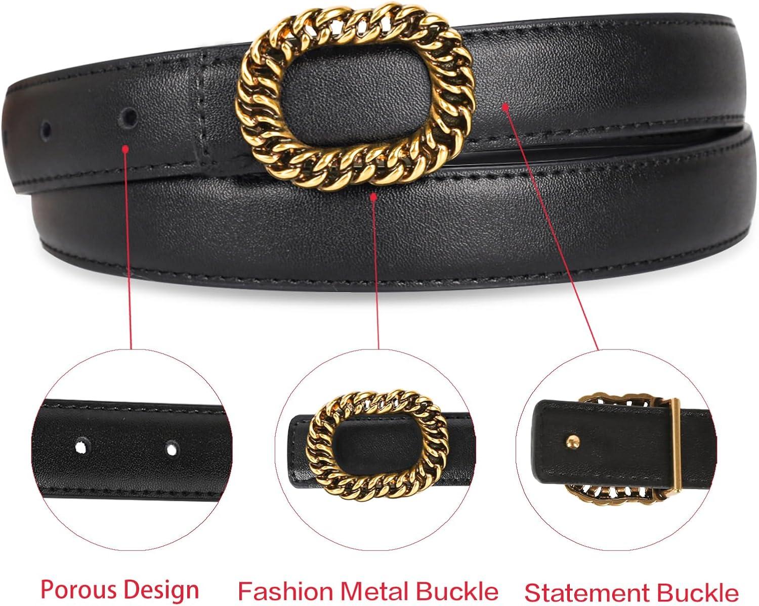 imageEXTREE Gold Buckle Belts for Women Fashion Waist Band Elegant Ladies Belt Gift for WomenIdeal for Dresses JeansGolden Vintage Black Leather Belt