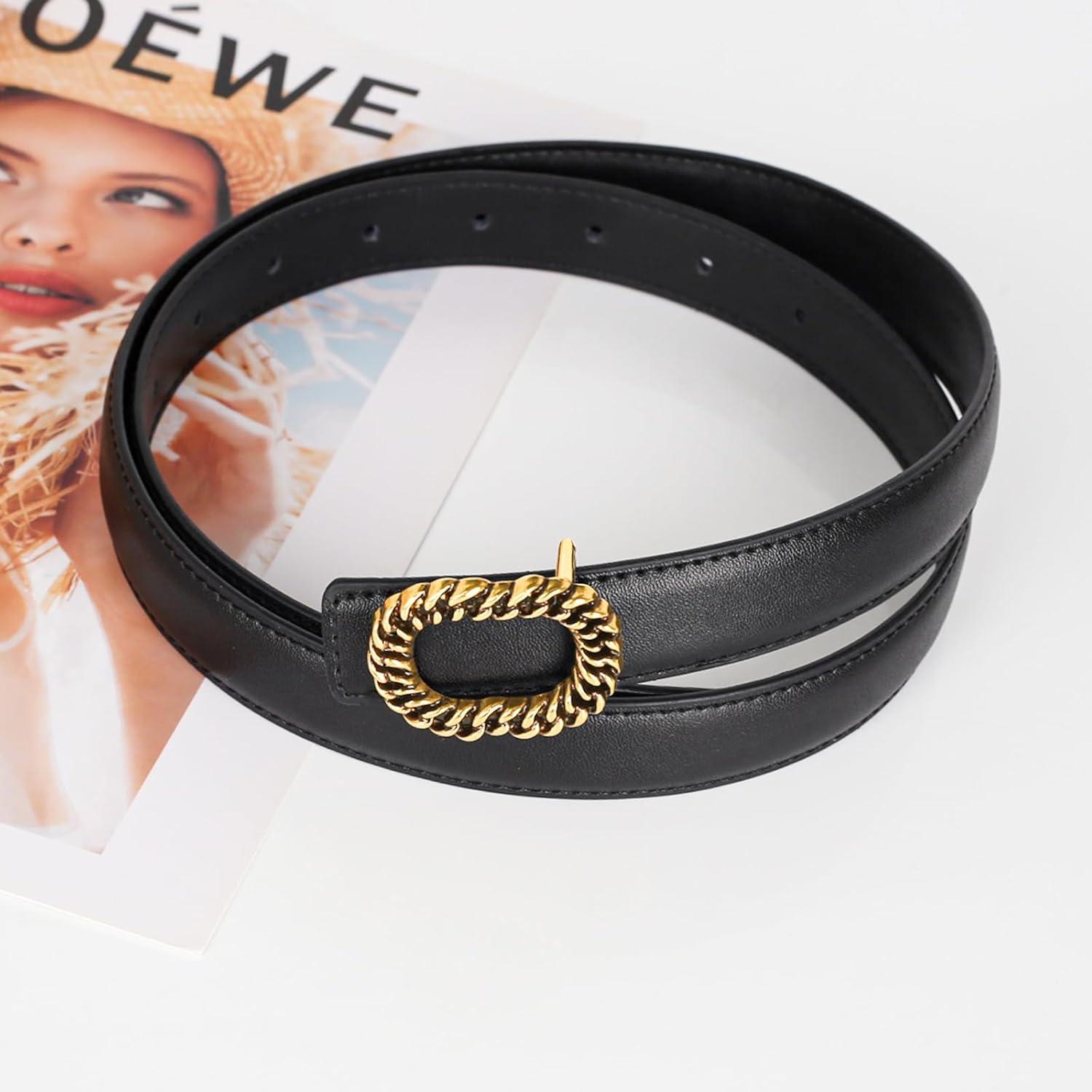 imageEXTREE Gold Buckle Belts for Women Fashion Waist Band Elegant Ladies Belt Gift for WomenIdeal for Dresses JeansGolden Vintage Black Leather Belt