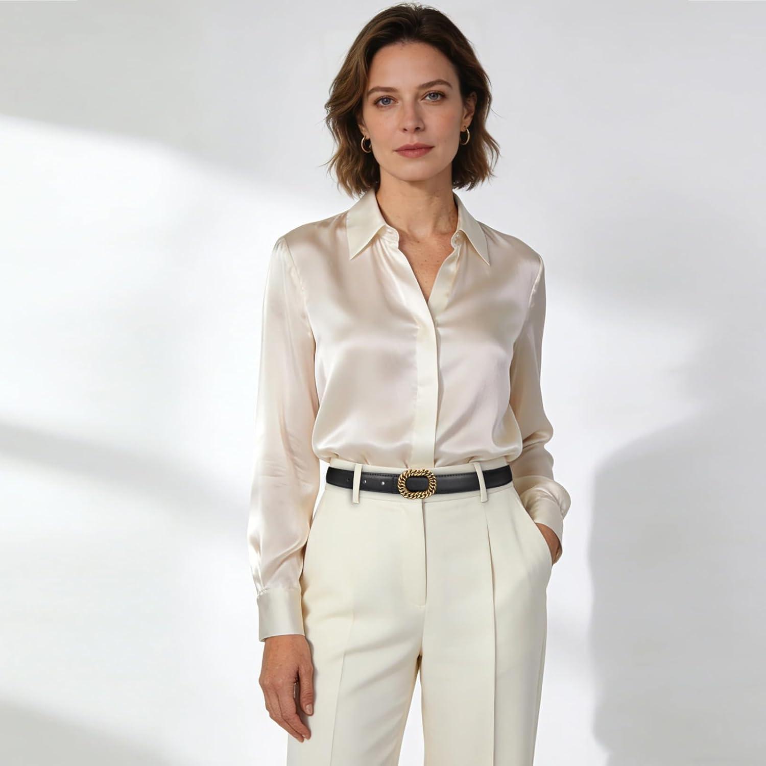 imageEXTREE Gold Buckle Belts for Women Fashion Waist Band Elegant Ladies Belt Gift for WomenIdeal for Dresses JeansGolden Vintage Black Leather Belt