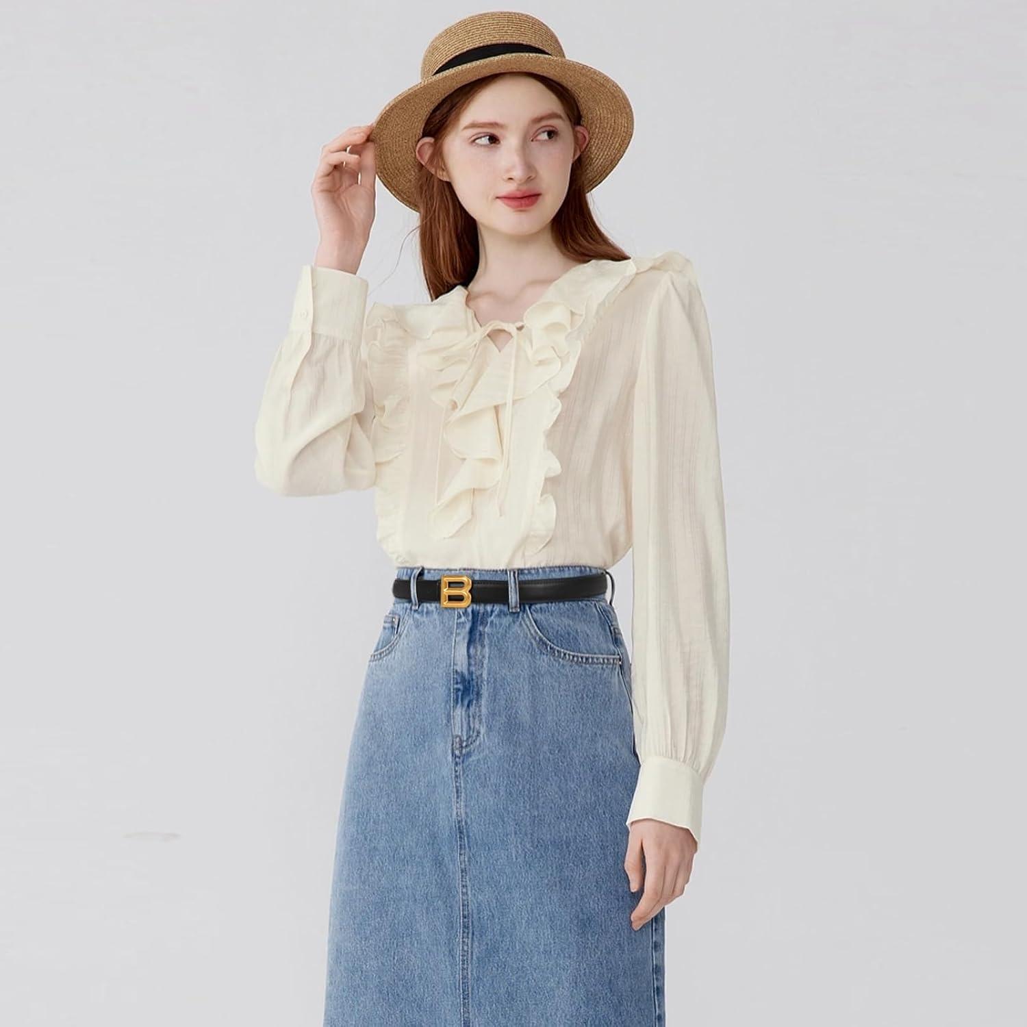 imageEXTREE Gold Buckle Belts for Women Fashion Waist Band Elegant Ladies Belt Gift for WomenIdeal for Dresses JeansVintage Gold Buckle