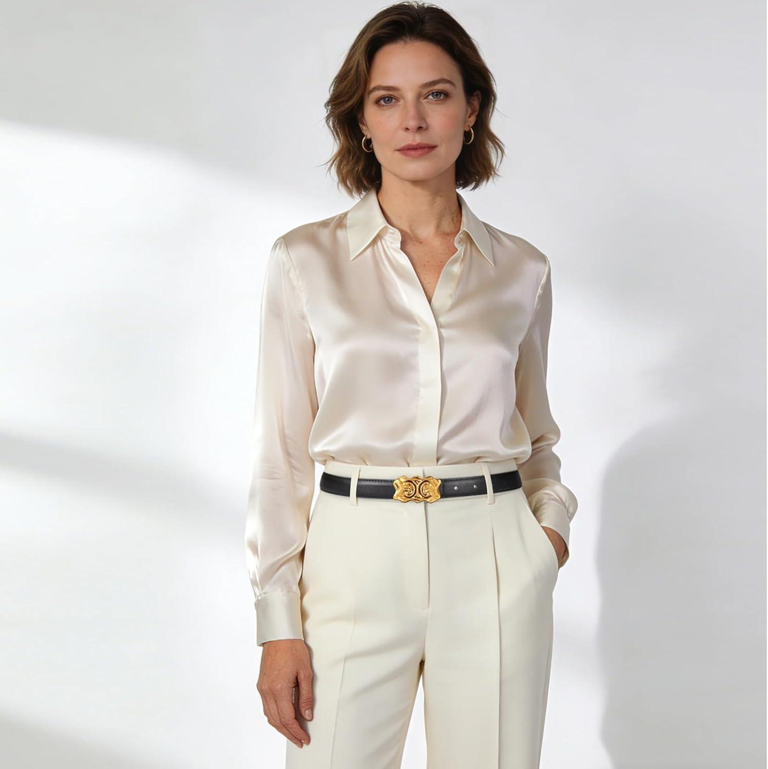 imageEXTREE Gold Buckle Belts for Women Fashion Waist Band Elegant Ladies Belt Gift for WomenIdeal for Dresses JeansVintage Gold Buckle Belt