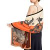 imageEXTREE Scarfs for Women Pashmina Silky Shawl Wrap for Evening Dressing Blanket Open Front Poncho CapeAjwwhiteorangeleaf