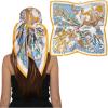 imageEXTREE Head Scarf for Women Like Silk Scarf Hair Scarf Printed Square Scarf Bandanas for Women 35 InchesWhite Yellow