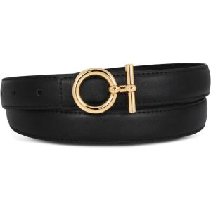 imageEXTREE Gold Buckle Belts for Women Fashion Waist Band Elegant Ladies Belt Gift for WomenIdeal for Dresses JeansBlack Belt With Gold Round Buckle