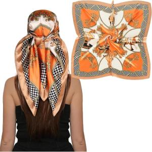 imageEXTREE Head Scarf for Women Like Silk Scarf Hair Scarf Printed Square Scarf Bandanas for Women 35 InchesImperial Warhorse Orange