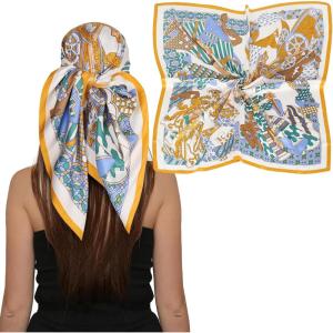 imageEXTREE Head Scarf for Women Like Silk Scarf Hair Scarf Printed Square Scarf Bandanas for Women 35 InchesWhite Yellow