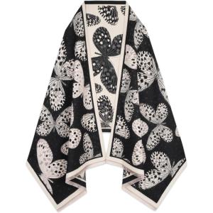 imageEXTREE Scarfs for Women Pashmina Silky Shawl Wrap for Evening Dressing Blanket Open Front Poncho CapeAjlbeigeblackbutterfly