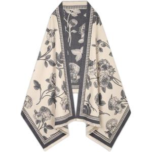 imageEXTREE Scarfs for Women Pashmina Silky Shawl Wrap for Evening Dressing Blanket Open Front Poncho CapeAjqbeigeflowers