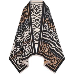 imageEXTREE Scarfs for Women Pashmina Silky Shawl Wrap for Evening Dressing Blanket Open Front Poncho CapeAjsblackwhite