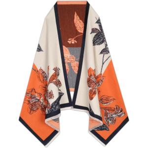 imageEXTREE Scarfs for Women Pashmina Silky Shawl Wrap for Evening Dressing Blanket Open Front Poncho CapeAjwwhiteorangeleaf