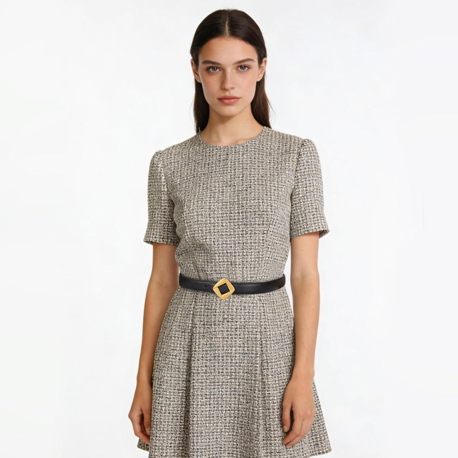 imageEXTREE Gold Buckle Belts for Women Fashion Waist Band Elegant Ladies Belt Gift for WomenIdeal for Dresses JeansGold Vintage Rhombus Bucklesecond Layer Cowhide