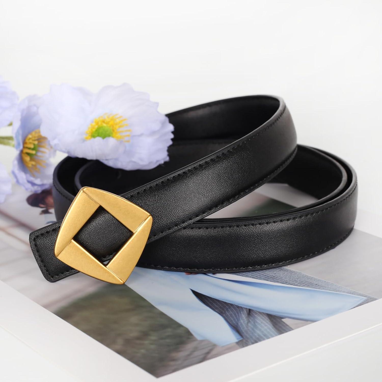 imageEXTREE Gold Buckle Belts for Women Fashion Waist Band Elegant Ladies Belt Gift for WomenIdeal for Dresses JeansGold Vintage Rhombus Bucklesecond Layer Cowhide