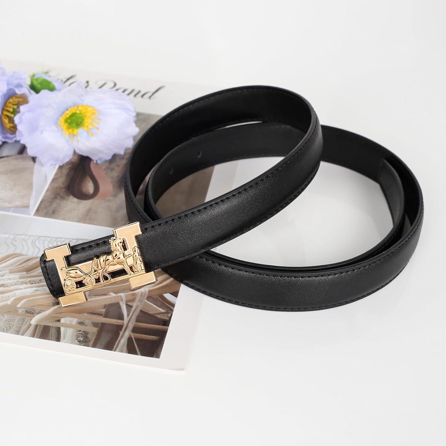 imageEXTREE Vintage Luxe Womens Belt Gold Buckle Design Ideal for Dresses Jeans Gift AccessoryBlack Gold Horse Carriage Buckle