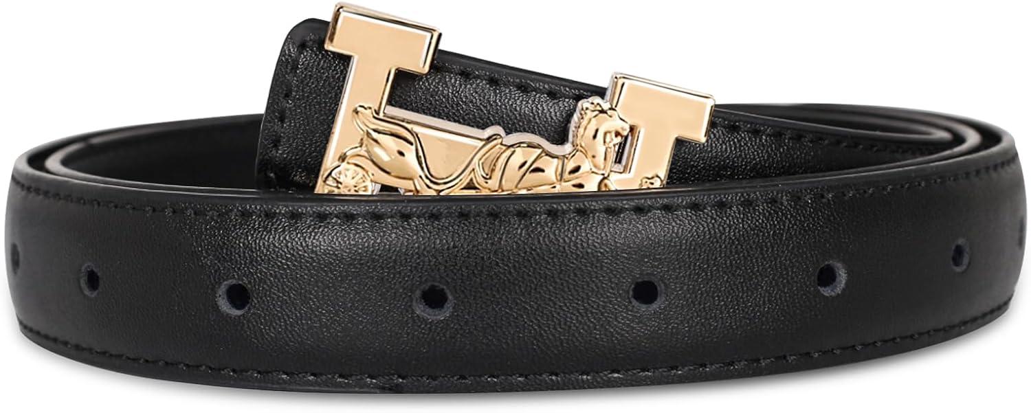 imageEXTREE Vintage Luxe Womens Belt Gold Buckle Design Ideal for Dresses Jeans Gift AccessoryBlack Gold Horse Carriage Buckle