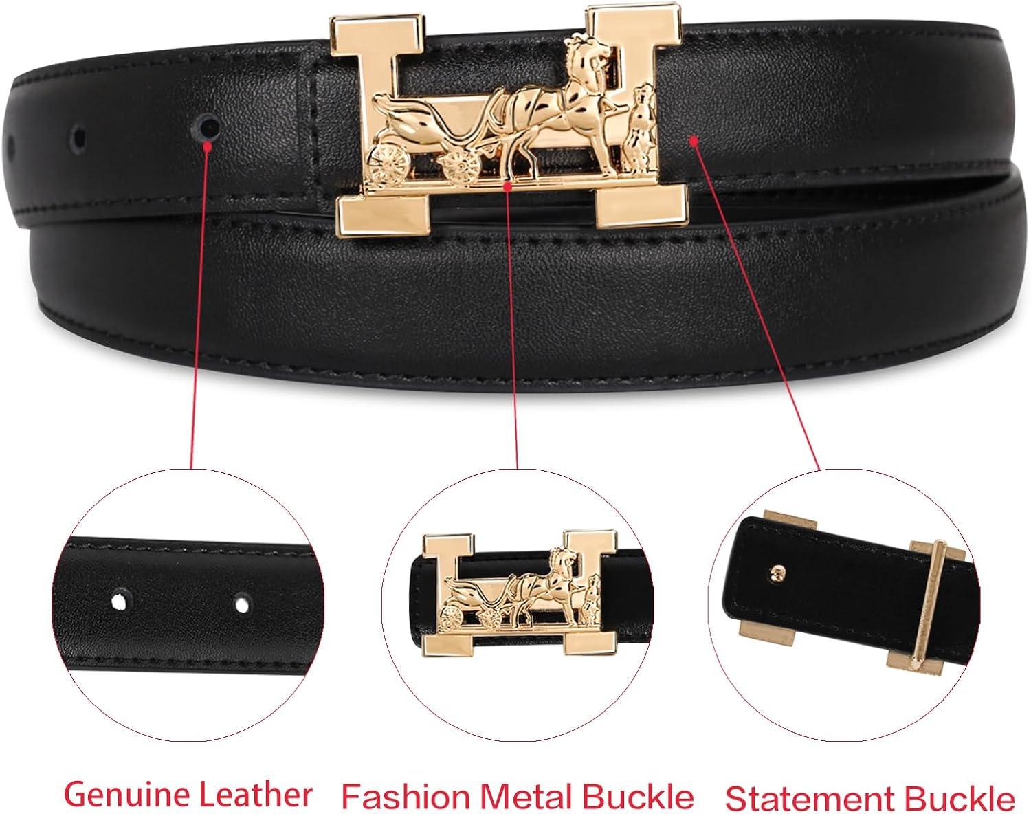 imageEXTREE Vintage Luxe Womens Belt Gold Buckle Design Ideal for Dresses Jeans Gift AccessoryBlack Gold Horse Carriage Buckle