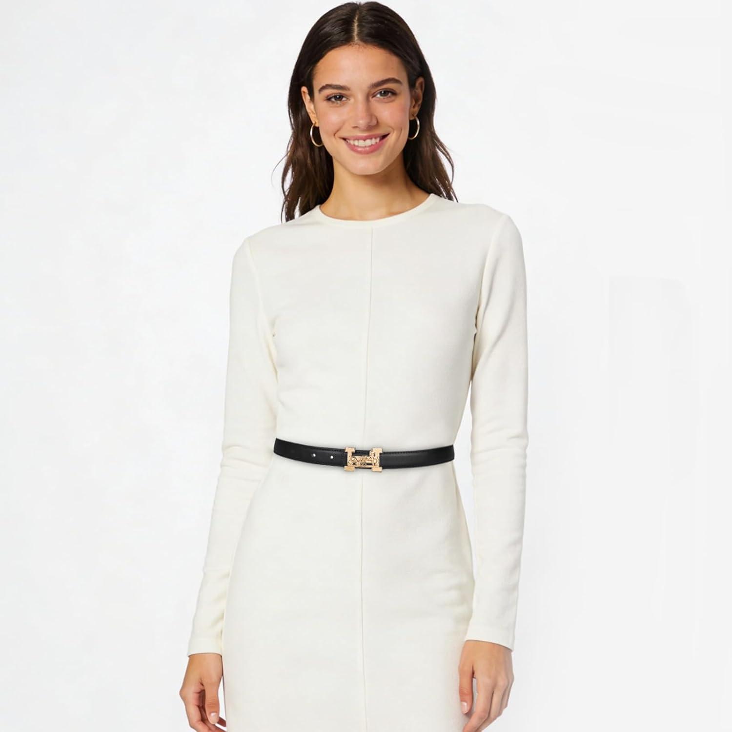 imageEXTREE Vintage Luxe Womens Belt Gold Buckle Design Ideal for Dresses Jeans Gift AccessoryBlack Gold Horse Carriage Buckle