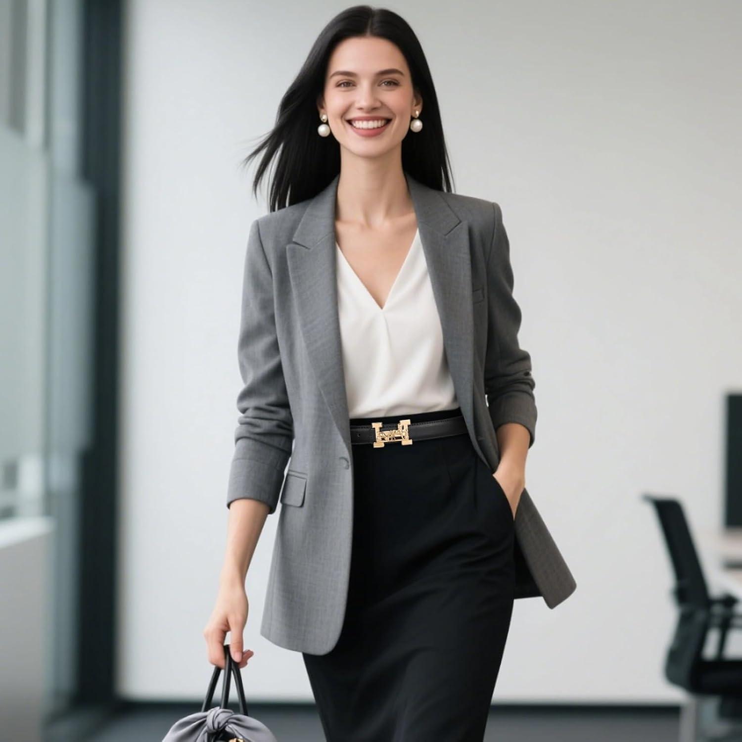 imageEXTREE Vintage Luxe Womens Belt Gold Buckle Design Ideal for Dresses Jeans Gift AccessoryBlack Gold Horse Carriage Buckle