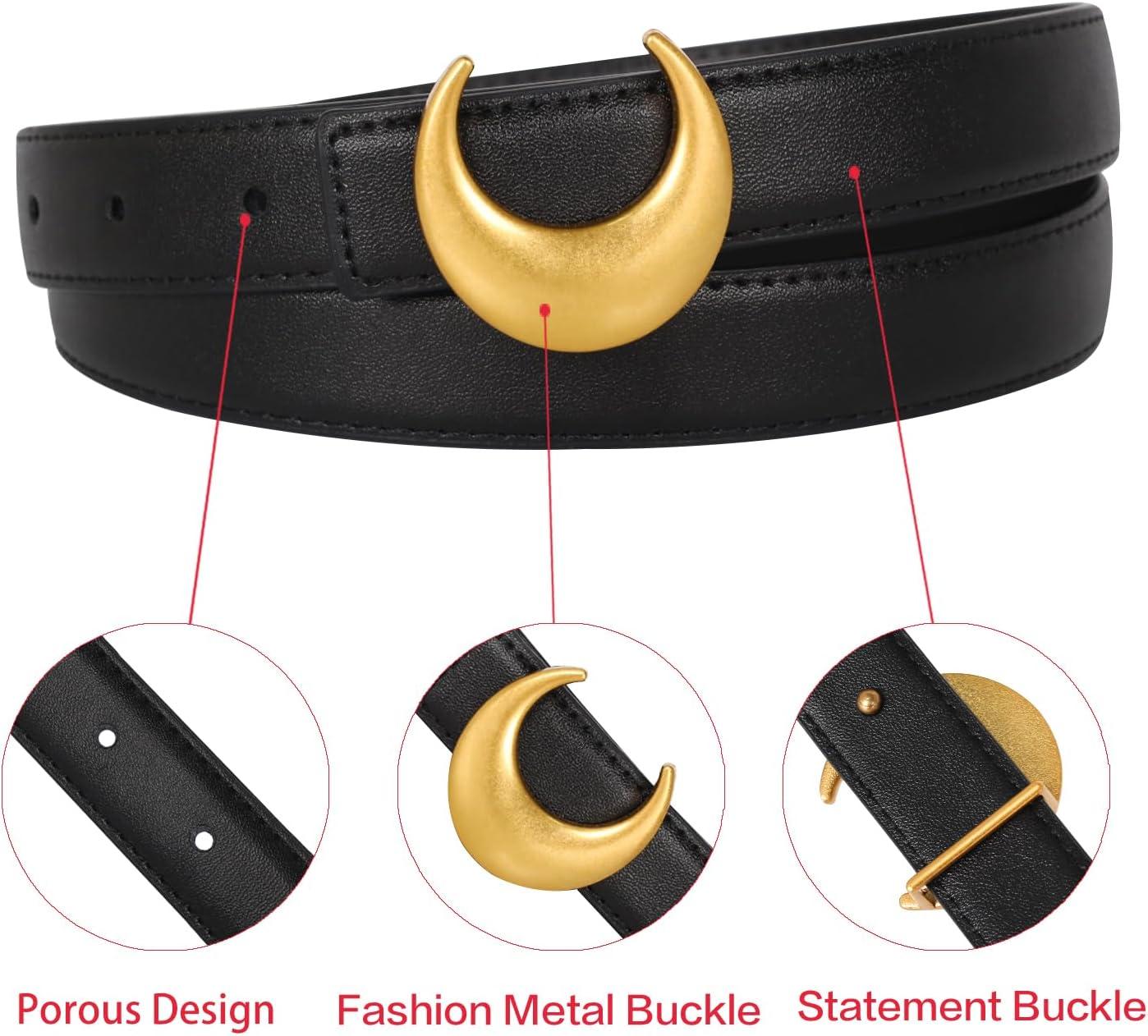 imageEXTREE Vintage Luxe Womens Belt Gold Buckle Design Ideal for Dresses Jeans Gift AccessoryVintage Matte Gold Hornshaped Moon Buckle
