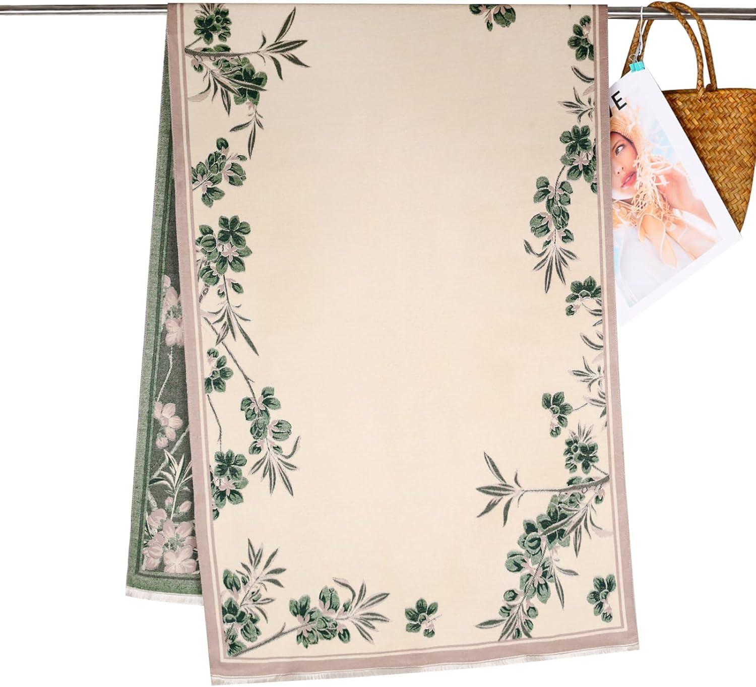 imageEXTREE Womens Scarf Wrap Soft amp Warm Shawl Lightweight SkinFriendly Versatile for All Seasons Holiday Gift IdeaVintage Beige Forest Green Floral