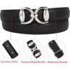 imageEXTREE Gold Buckle Belts for Women Fashion Waist Band Elegant Ladies Belt Gift for WomenIdeal for Dresses JeansBlack Belt Silver Metal Buckle second Layer Cowhide