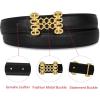 imageEXTREE Gold Buckle Belts for Women Fashion Waist Band Elegant Ladies Belt Gift for WomenIdeal for Dresses JeansBlack Gold Chain Knot Bucklesecond Layer Cowhide