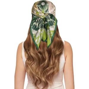 imageEXTREE 100 Pure Mulberry Silk Scarf Fashion Hair for Women Scarf Lightweight Square Neckerchief 275 275 inchesA Touch of Green in Summer