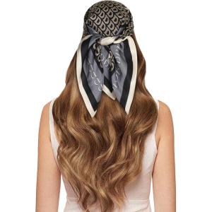 imageEXTREE 100 Pure Mulberry Silk Scarf Fashion Hair for Women Scarf Lightweight Square Neckerchief 275 275 inchesLetter Black Rice