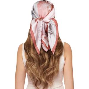 imageEXTREE 100 Pure Mulberry Silk Scarf Fashion Hair for Women Scarf Lightweight Square Neckerchief 275 275 inchesPink Flowers