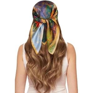 imageEXTREE 100 Pure Mulberry Silk Scarf Fashion Hair for Women Scarf Lightweight Square Neckerchief 275 275 inchesYellow Oil Painting