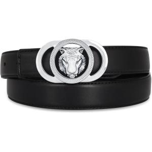 imageEXTREE Gold Buckle Belts for Women Fashion Waist Band Elegant Ladies Belt Gift for WomenIdeal for Dresses JeansBlack Belt Silver Tiger Bucklesecond Layer Cowhide