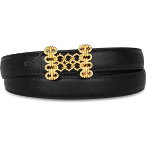 imageEXTREE Gold Buckle Belts for Women Fashion Waist Band Elegant Ladies Belt Gift for WomenIdeal for Dresses JeansBlack Gold Chain Knot Bucklesecond Layer Cowhide