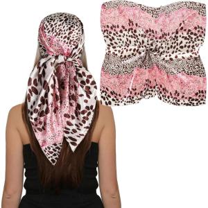 imageEXTREE Luxury Satin Head Scarf 35x35  Silklike Wrap for Women Versatile ShawlSun CoverWrapping Premium Gift for HerBright Pink