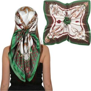 imageEXTREE Luxury Satin Head Scarf 35x35  Silklike Wrap for Women Versatile ShawlSun CoverWrapping Premium Gift for HerEmerald Green
