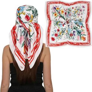 imageEXTREE Luxury Satin Head Scarf 35x35  Silklike Wrap for Women Versatile ShawlSun CoverWrapping Premium Gift for HerIvory White