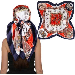 imageEXTREE Luxury Satin Head Scarf 35x35  Silklike Wrap for Women Versatile ShawlSun CoverWrapping Premium Gift for HerJewel Horse
