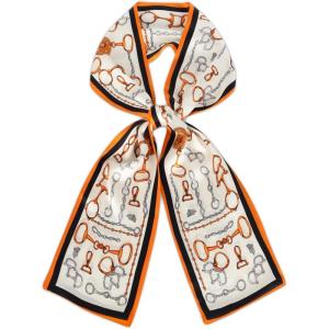 imageEXTREE Satin Scarf Mulberry Silk Printed Head Wrap Hair Band 59 x 57Black and Orange Horseshoe Buckle