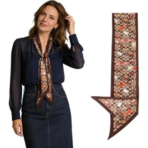 imageEXTREE Satin Scarf Mulberry Silk Printed Head Wrap Hair Band 59 x 57Brown