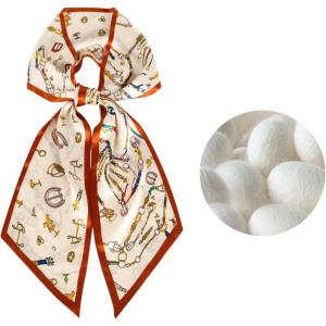 imageEXTREE Satin Scarf Mulberry Silk Printed Head Wrap Hair Band 59 x 57Chain Waltz Silk and Wool Ribbon