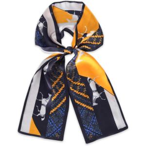 imageEXTREE Satin Scarf Mulberry Silk Printed Head Wrap Hair Band 59 x 57Navy Yellow Horse
