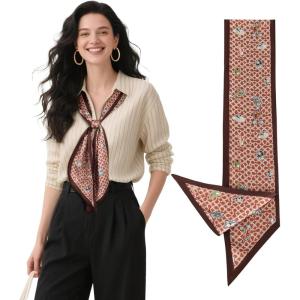 imageEXTREE Satin Scarf Mulberry Silk Printed Head Wrap Hair Band 59 x 57Rust Red