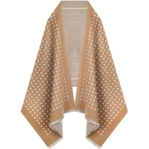 imageEXTREE Scarfs for Women Pashmina Silky Shawl Wrap for Evening Dressing Blanket Open Front Poncho CapeAkadark Khakiwhite Points