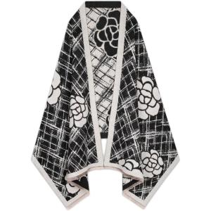 imageEXTREE Scarfs for Women Pashmina Silky Shawl Wrap for Evening Dressing Blanket Open Front Poncho CapeAkbblackgreyflowers