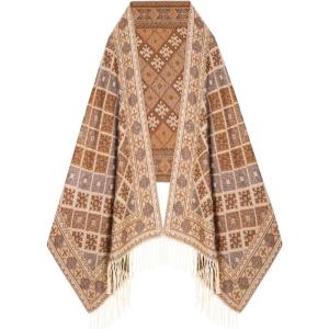 imageEXTREE Scarfs for Women Pashmina Silky Shawl Wrap for Evening Dressing Blanket Open Front Poncho CapeAkddark Salmonrosy Brown