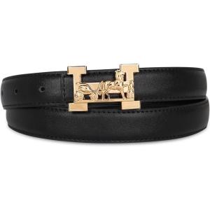 imageEXTREE Vintage Luxe Womens Belt Gold Buckle Design Ideal for Dresses Jeans Gift AccessoryBlack Gold Horse Carriage Buckle