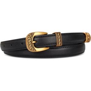 imageEXTREE Womens Premium Leather Belt 24cm Adjustable Buckle for PantsampSkirts Versatile Daily Wear GiftampQuality GuaranteedB007blackdark Goldgenuine Leather