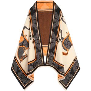 imageEXTREE Womens Scarf Wrap Soft amp Warm Shawl Lightweight SkinFriendly Versatile for All Seasons Holiday Gift IdeaDouble Horse Border Orange and Black