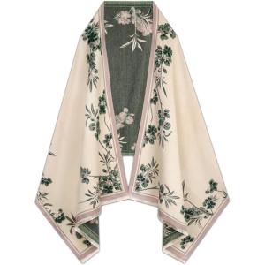 imageEXTREE Womens Scarf Wrap Soft amp Warm Shawl Lightweight SkinFriendly Versatile for All Seasons Holiday Gift IdeaVintage Beige Forest Green Floral